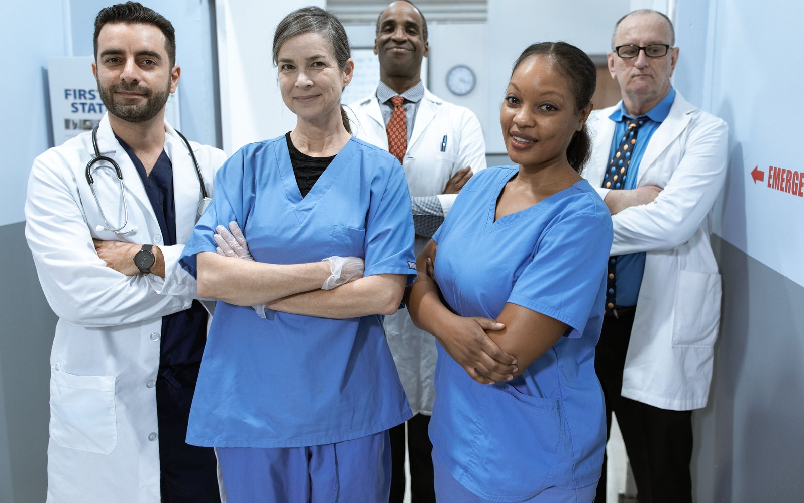 Doctors and nurses in a hospital corridor